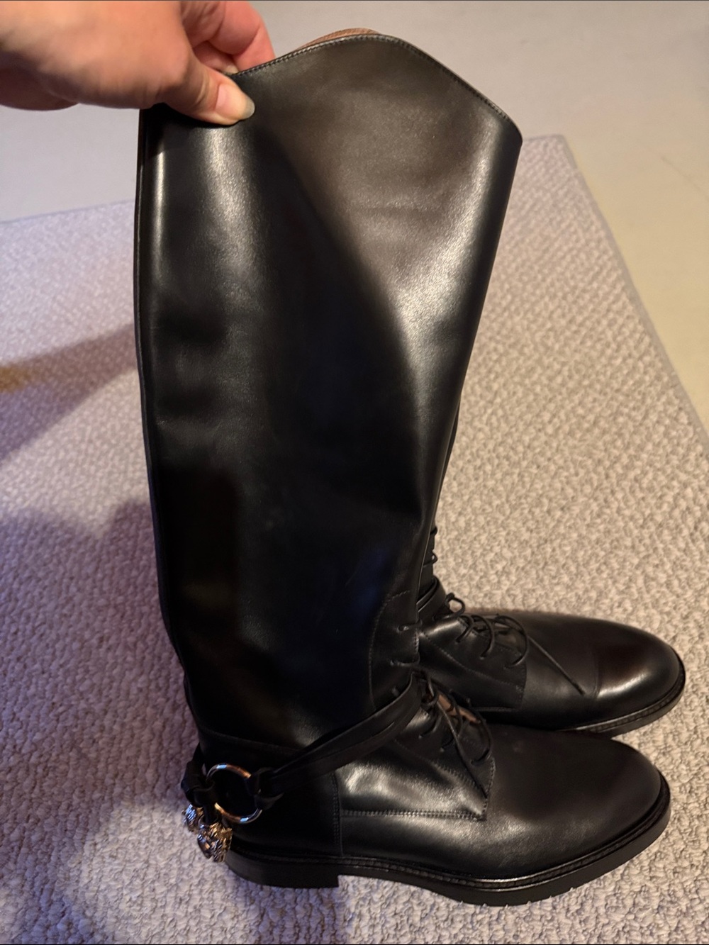 Giorgio Armani Black Lace-Up Knee Boots with Buckle Detail